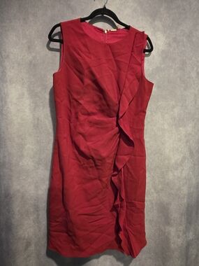 Elie Tahari Red Sleeveless Ruffle Sheath Dress